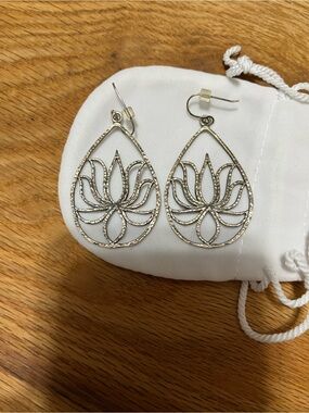 Silver Tone Satya Lotus Teardrop Dangle Earrings